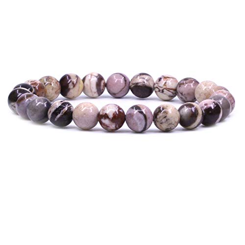 Keleny Gem Semi Precious Gemstones 8mm Natural Quartzite Stone Round Beads Crystal Stretch Bracelet 7 Inch Unisex - color: African Zebra Jasper