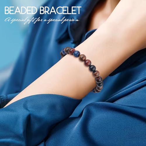 Natural Stretch Jade Bracelet for Women Men 10MM Bead 6.7 Inch to 7.5 inch Healing Crystal Energy Gemstone Bracelet for Women Men Gift - color: brown blue
