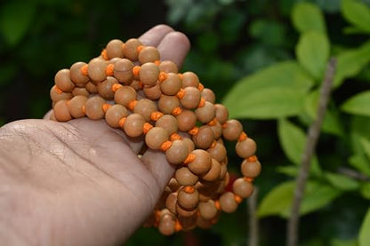 Sandalwood Japa Mala Necklace 108 Beads | 8mm Natural Sandalwood Prayer Rosary for Meditation, Yoga & Puja | Hand-Knotted Hindu Buddhist Wood Bead Mala for Men & Women