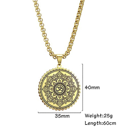 Om Symbol Lotus Necklace For Men Women Stainless Steel Chakra Meditation Necklace Lotus Om Symbol Pendant Necklace Viking Jewelry Healing Gift - color: gold