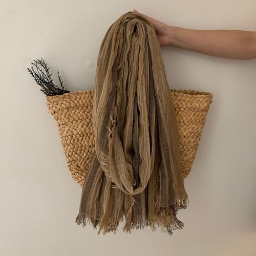 Artistic Retro Cotton And Linen Scarf, Plain Tie Dye Gradient Autumn And Winter New Soft Cotton Shawl - color: Shallow Camel