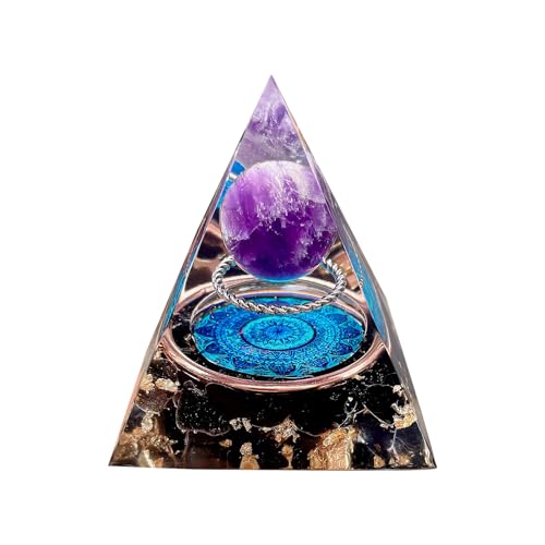 Orgone Pyramid Energy Generator,Natural Amethyst&Obsidian Orgonite Crystal Healing Pyramids for Reduce Stress Chakra Reiki Healing Meditation Attracts Lucky and Success, Wealth Health(6cm) - color: Black