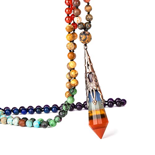 Bivei 108 Mala Beads Bracelet Real Gemstone Yoga Pendants Meditation Hand Knotted Mala Prayer Necklace