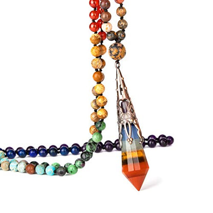 Bivei 108 Mala Beads Bracelet Real Gemstone Yoga Pendants Meditation Hand Knotted Mala Prayer Necklace
