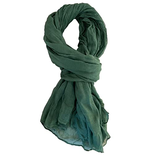 Summer Cotton Blend Crinkle Vintage Soft Scarf Fashion Solid Scarf Wrap Shawl - color: Green