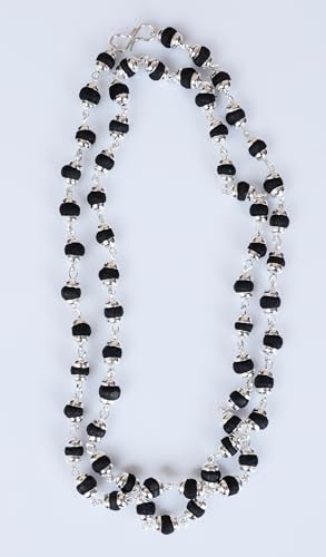 Tulsi Mala in Designer Caps Natural Tulsi Jap Mala - color: Black & Silver