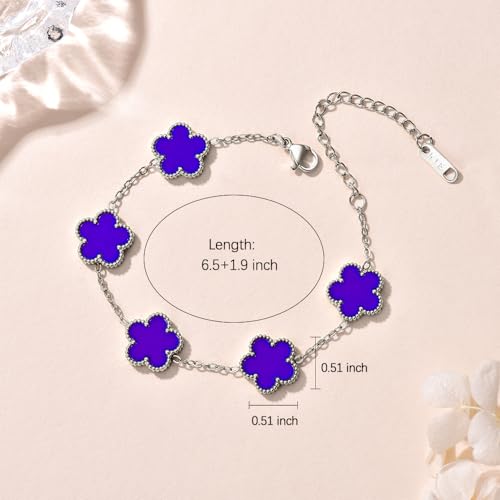 FLY FEI 18K Gold-Plated Four Leaf Clover Bracelet for Women,Adjustable lucky Bracelet Set Jewelry Gift-Hypoallergenic Charm for Birthdays, Wellness & Daily Wear - color: style02-Jewelry blue(silvery)