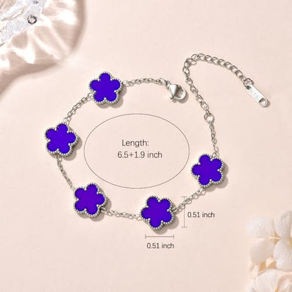 FLY FEI 18K Gold-Plated Four Leaf Clover Bracelet for Women,Adjustable lucky Bracelet Set Jewelry Gift-Hypoallergenic Charm for Birthdays, Wellness & Daily Wear - color: style02-Jewelry blue(silvery)