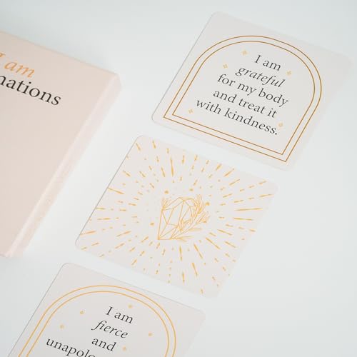 I Am Positive Affirmation Cards | 52 Decor Cards with Wooden Stand | Inspirational Cards with Soothing Colors to Display on Vision Boards | Giftable Affirmations