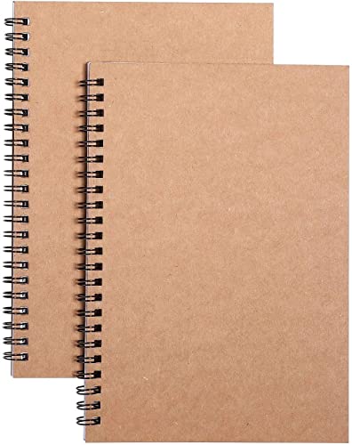Blank Journal Notebooks Unlined Spiral Notebooks, A5 with thick kraft cover Sketch Notebooks Drawing NoteBooks Diary Memo Notepads, 100 Pages/ 50 Sheets, 8.3 x 5.7 Inches