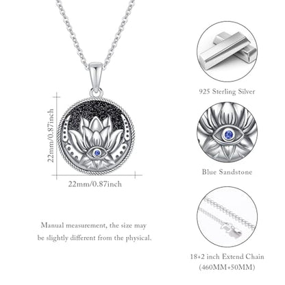 Evil Eye Necklace for Women 925 Sterling Silver, Protection Necklace with Blue Evil Eye Charm, Evil Eye/Lotus Pendant Jewelry, Birthday Christmas Gifts for Her - style: Lotus Evil Eyes 07