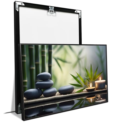 Zen Stone Candle Canvas Wall Painting Black Stone Burning White Candle Green Bamboo Picture Poster Zen Meditation Artwork for Serene Home Kitchen Meditation Room Yoga Spa Center Decor - color: Zen-8, size: 8x12in BlackMetalFrames