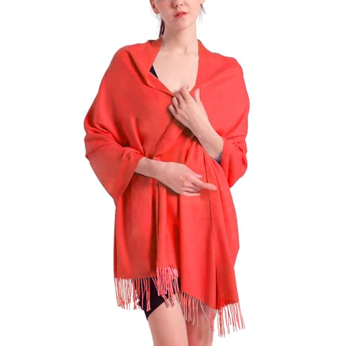 Pashmina Scarf and Shawl - Soft Women Pashminas Wrap for Wedding Evening Party dresses - color: H#. Orange Red