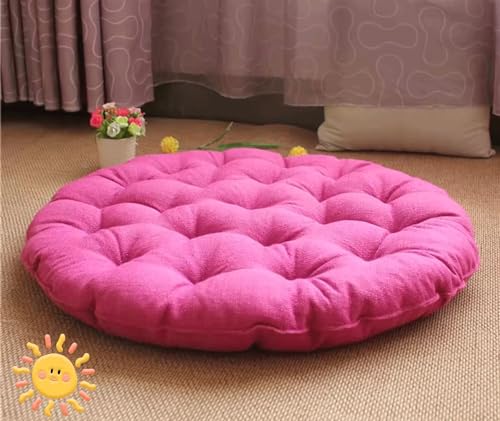 Round Seat Cushion，Japanese Futon,Large Linen Tatami Floor Pillow,Thicken Tufted Cotton Seat Cushion,Solid Color Floor Cushion,Yoga Meditation Cushion Balcony Out(Size:75x75cm(30x30inch),Color:Rose)