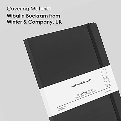 myPAPERCLIP Executive Series A5 Plain Notebook | 192 Pages, 80 GSM, Soft Cover, A5 (5.83 x 8.27 in) | Flat Lay | Bookmark, Elastic Closure & Back Pocket | Black - color: Black, size: A5, Plain