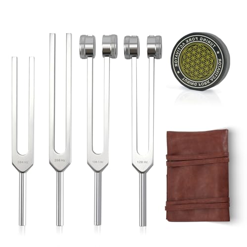 Tuning Forks for Healing Set – Includes 128Hz, 136Hz, 256Hz, 384Hz & Activator, Portable in Red Leather Pouch – Medical Grade Sound Healing Instruments for Chakra, Yoga, and Meditation - color: Red, size: Tuning Fork 4set