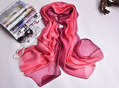 Cotton Silk Scarf Elegant Soft Wraps Color Shade Scarves for Women - color: Gradient - Watermelon Red