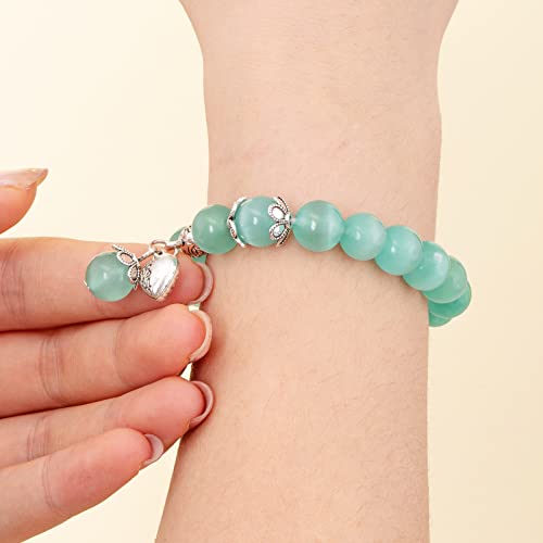 Natural Stretch Gemstone Bracelet Healing Stone Beaded Bracelets for Women Men Gifts (Unisex) - color: Blue Green