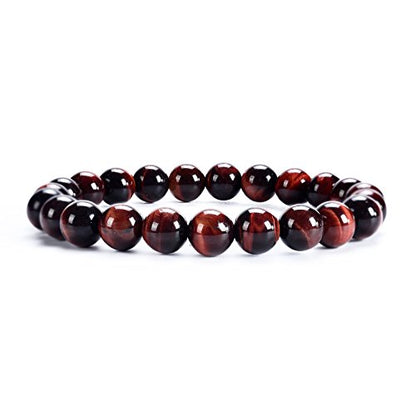 Cherry Tree Collection Gemstone Beaded Stretch Bracelet 8mm Round Beads 7" - color: Red Tiger's Eye