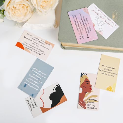 BRYTEFY 100 Empowering Affirmation Cards for Women, Daily Motivation with Thought-Provoking Questions, Mindfulness, Inspiration, and Meditation and Self Care Gift For Women. - color: 100Warm