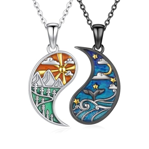 Yin Yang Necklaces for Women Men 925 Sterling Silver Pendant Necklace Yin Yang Jewelry for Women Men Couples - style: Mountain Sea
