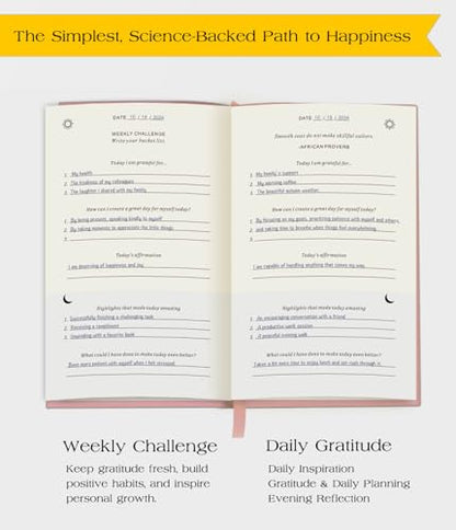 The Original Gratitude Journal with Inspiring Prompts & Quotes for Mindfulness, Reflection & Personal Growth - Daily Wellness Journal for Men & Women - Luxurious Linen Pink Cover - color: Pink