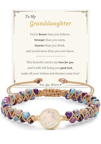 Gifts for Daughter Granddaughter, To My Mom Grandma Wife Girlfriend Sister Jasper Heart Bracelets Birthday Graduation Anniversary Christmas Stocking Stuffers Valentines Mothers Day Jewelry - style: 3.Gift To My Granddaughter: Purple Beads