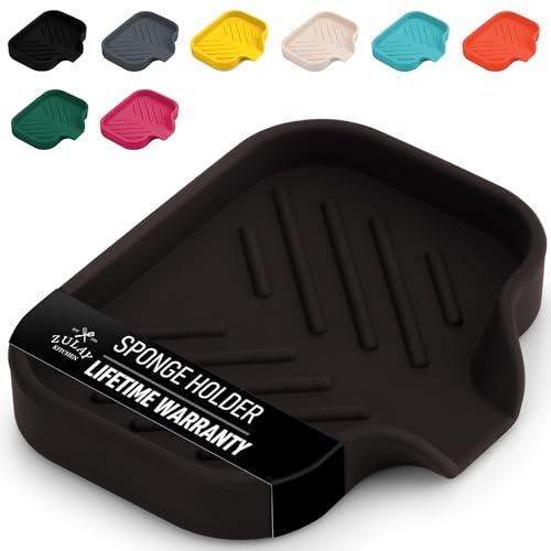 Zulay Kitchen Small Silicone Sponge Holder (4.9x3.3”) – Space-Saving Sink Organizer Tray for Sponge, Soap, Brush & More – Compact Non-Slip Dish for Kitchen & Bathroom (Chocolate) - color: Chocolate, size: Small (4.9x3.3)