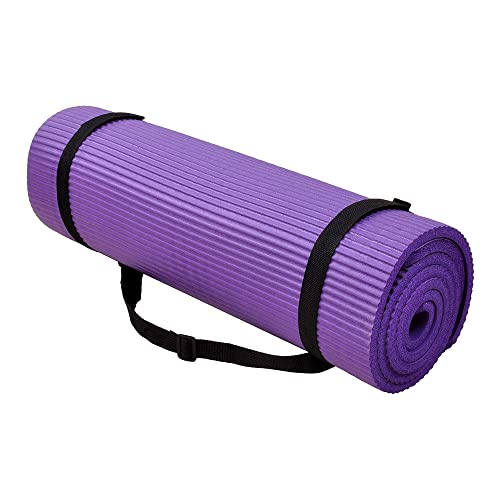 Fitvids All Purpose 1/2-Inch Extra Thick High Density Anti-Tear Exercise Yoga Mat and Knee Pad with Carrying Strap, Multiple Colors - color: Purple