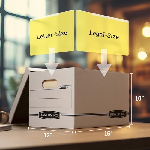 Bankers Box 4-Pack Basic Duty File Storage Boxes with Lids, Letter/Legal, STOR/FILE, (0070308)