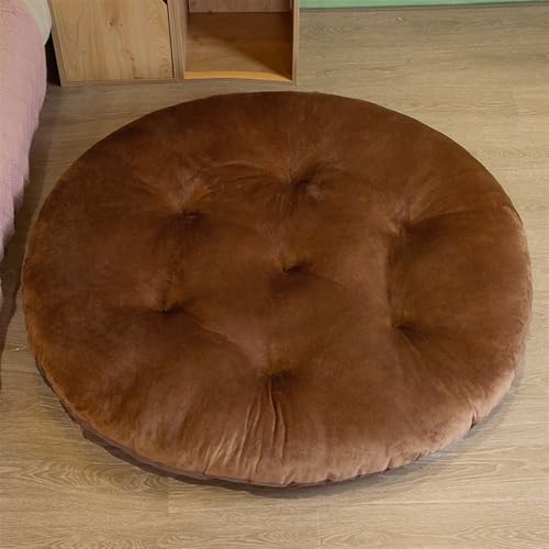 Lifup Large Floor Pillow for Adults, 20" Round Tufted Plush Meditation Cushion for Classroom Balcony Tatami Living Room Yoga Seating Brown 20" - color: Brown, size: 20"L x 20"W x 4"H