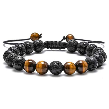 M MOOHAM Fathers Day Gift Mens Bracelet - Beaded Natural Stone 8mm Tiger Eye Matte Agate Lava Rock Bracelets for Men Teen Boys Grandpa Dad Birthday Gifts Jewelry - style: Lava Rock Tiger Eye Bracelet