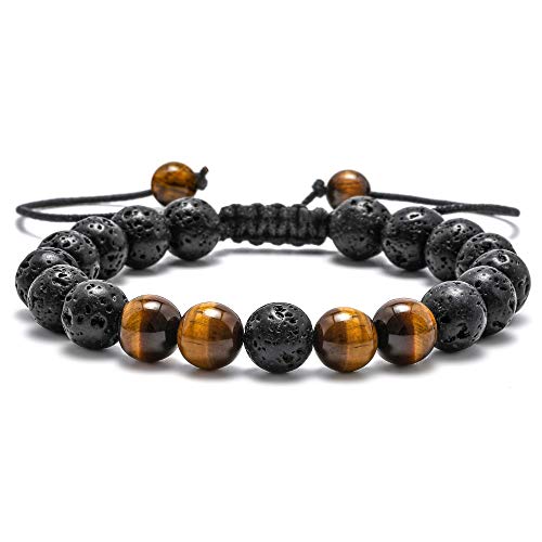 M MOOHAM Fathers Day Gift Mens Bracelet - Beaded Natural Stone 8mm Tiger Eye Matte Agate Lava Rock Bracelets for Men Teen Boys Grandpa Dad Birthday Gifts Jewelry - style: Lava Rock Tiger Eye Bracelet