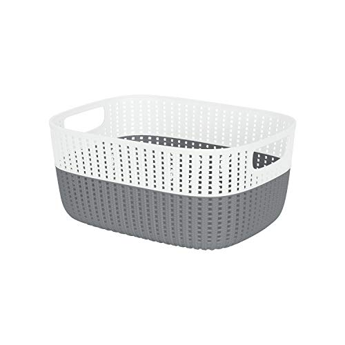 Simplify 2 Tone Sailor Knot Plastic Storage Tote | Decorative Basket | Closet Organization | De-clutter | Accessories | Toys | Bathroom Organization | Large | Grey - color: Grey, size: Large, style: 1 Pack