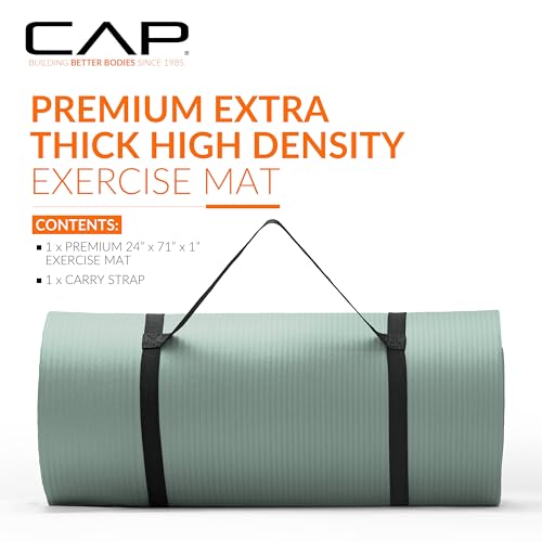 CAP Barbell 1-Inch High Density Exercise Yoga Mat with Strap | Multiple Colors - color: Green
