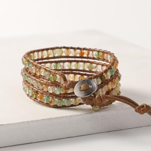Artilady Leather Wrap Bracelets for Women - Pearl Bracelets Handmade Clasp Bangle Bracelet with Beads Jewelry Gift for Women and Mother - style: Green bead