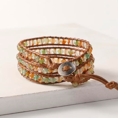 Artilady Leather Wrap Bracelets for Women - Pearl Bracelets Handmade Clasp Bangle Bracelet with Beads Jewelry Gift for Women and Mother - style: Green bead