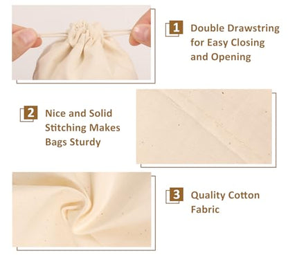 20PCS Cotton Produce Bags, 8X10inch Reusable Muslin Storage Bags with Drawstrings, Natural Cotton Bags, Washable, Biodegradable Linen Bag, Cloth Bags - color: L - 8x10inch