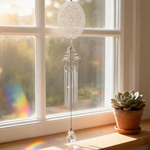 Meditation Mandala Wind Chimes with Sun Catcher - Healing Gifts & Stress Relief for Anxiety, Relaxing Self-Care Gift for Home Decor, Outdoor Patio, Yoga Space