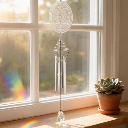 Meditation Mandala Wind Chimes with Sun Catcher - Healing Gifts & Stress Relief for Anxiety, Relaxing Self-Care Gift for Home Decor, Outdoor Patio, Yoga Space