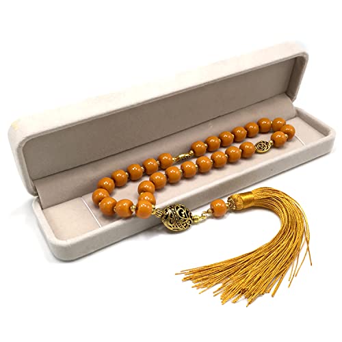 Mala Prayer Beads - Mala Necklace - Tibetan Mala Prayer Beads Meditation Beads Yoga Necklace - color: (POCKET MALA)-Dark Orange Resin Cylinder -13X9 mm- 27 Beads