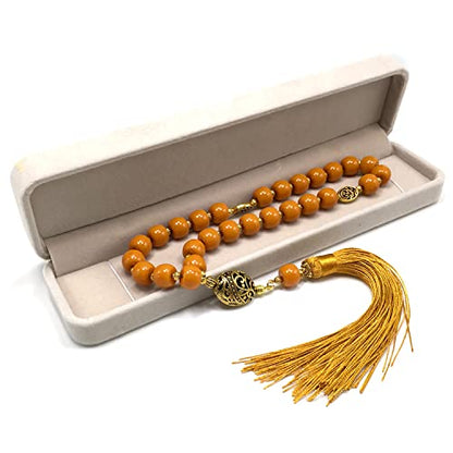 Mala Prayer Beads - Mala Necklace - Tibetan Mala Prayer Beads Meditation Beads Yoga Necklace - color: (POCKET MALA)-Dark Orange Resin Cylinder -13X9 mm- 27 Beads