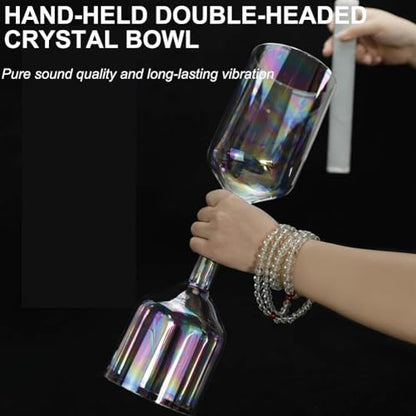 Clear Double Headed Handheld Crystal Singing Bowl, Easy to Play Musical Bowl (Contains A Singing Bowl Stick) for Relaxation, Zen, Prayer, Beautiful Meditation Yoga Gift - color: 12cm
