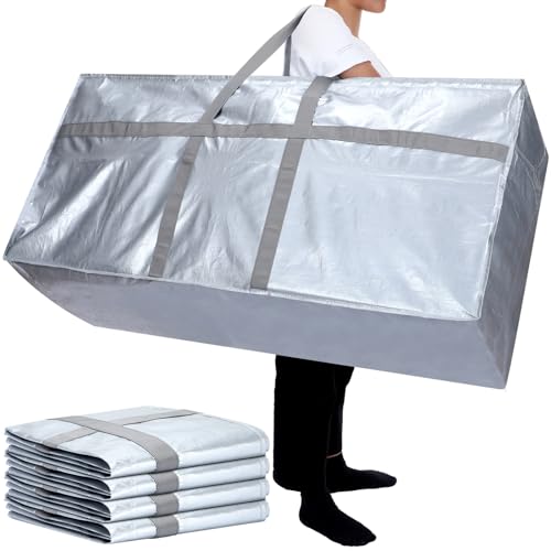 4 Pack 57 Gallon Extra Large Moving Bags XXL Heavy Duty Storage Bag with Strong Zipper Handle Jumbo Big Tote Box Foldable for College Dorm Travel Clothes Duffle Blanket Pillow(Silver) - color: Silver, size: 57 Gallon