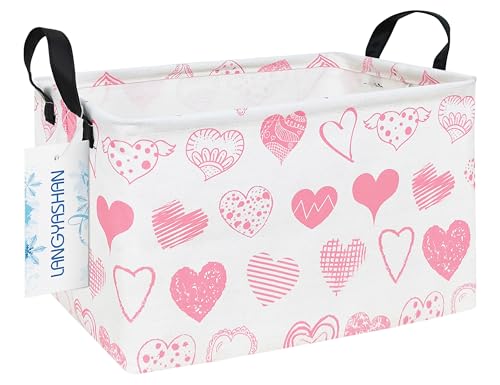 Rectangular Storage Bin Collapse Canvas Fabric Cartoon Storage Basket with Handles for Organizing Home Kitchen Boys and Girls Toys Office Closet Shelf Baskets (Rec Angel Heart) - color: Rec Angel Heart