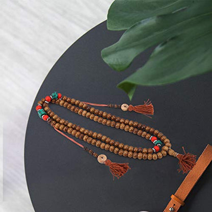 108 NaturalBeads Bracelet,Tibetan Yak Bone Beads Stretch Bracelet,Prayer Meditation Mala Wrap Stretch Necklace for Buddha Buddhist