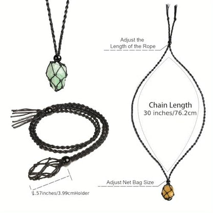 Natural unprocessed crystal raw stone hand woven rope adjustable necklace pendant for both men and women - color: A-Clear Quartz