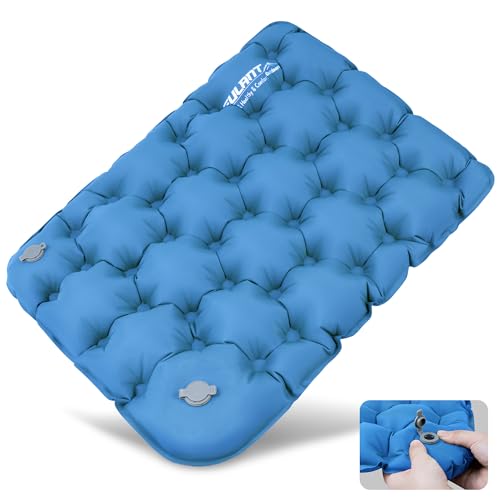 EULANT Inflatable Push-Press Seat Cushion,Lightweight Camping Air Sitting Pad,Portable Travel Air Cushion for Stadium Seat,Bleacher,Hiking,Climbing,Office,Airplane Car, Upgraded-blue