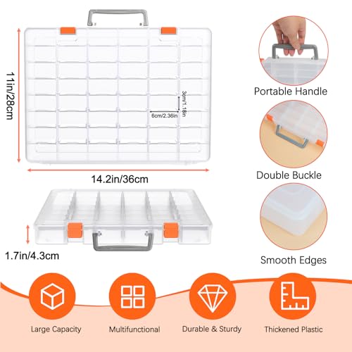 Bluedale 48 Grids Large Plastic Organizer Box with Adjustable Dividers, Beads Storage Containers Compartment Tackle Box Case for Crafts Hobby Small Parts Fishing Seeds Jewelry (Transparent) - size: Transparent-1P