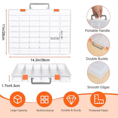 Bluedale 48 Grids Large Plastic Organizer Box with Adjustable Dividers, Beads Storage Containers Compartment Tackle Box Case for Crafts Hobby Small Parts Fishing Seeds Jewelry (Transparent) - size: Transparent-1P